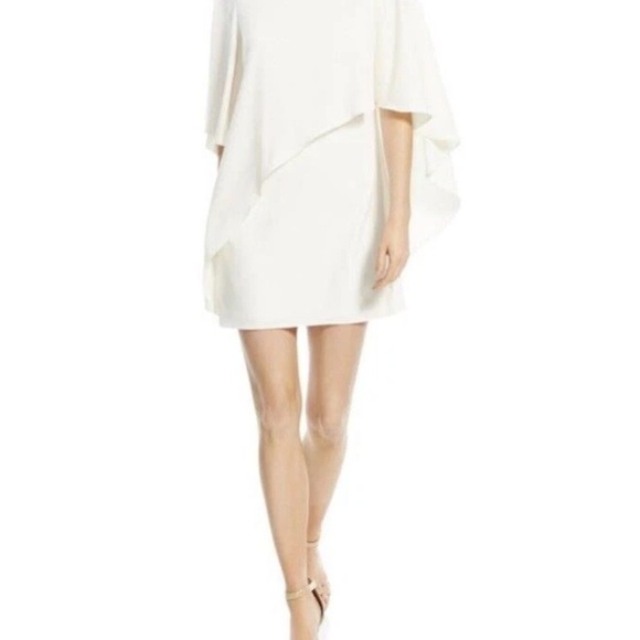 HALSTON HERITAGE Ivory Diagonal Drape Cape Dress (Size 10) - Picture 7 of 9